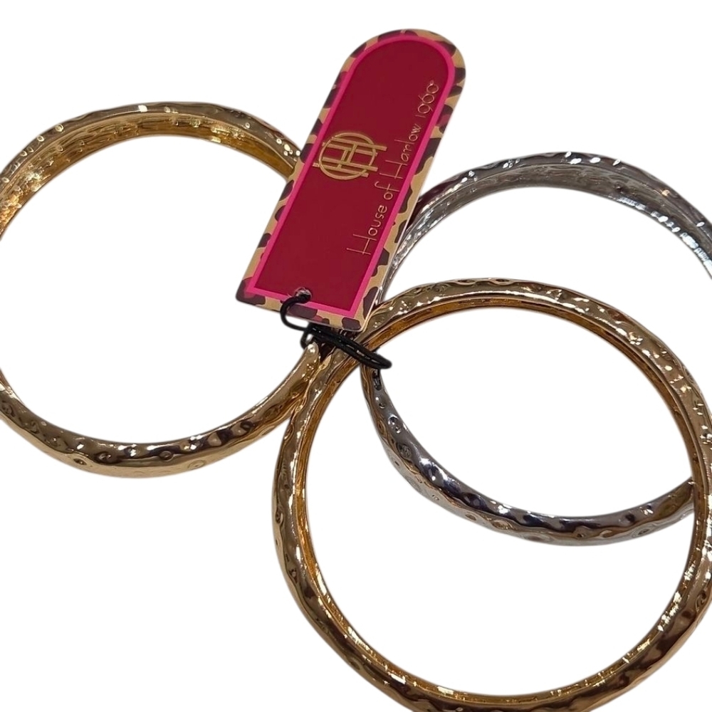 💛▪️House of Harlow 1960▪️ Textured Gold and Silver Set Of 3 Bangle  Bracelets